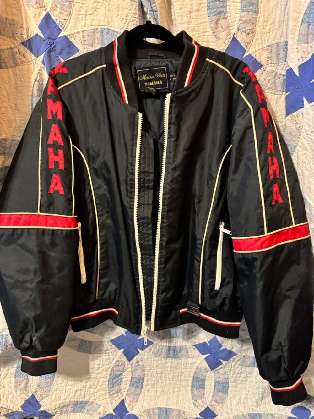 Vintage Yamaha Black Jacket with Red and White/Cream Trim